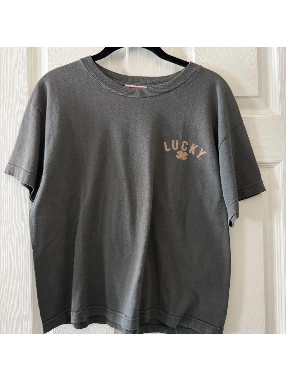 Vintage Lucky Brand Lucky Girl Faded Black Graphic Tee Made in USA